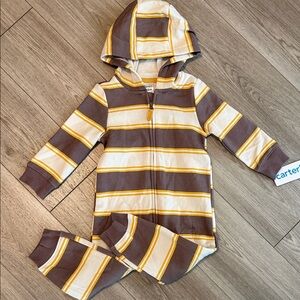Carter's Brown and Cream Striped Hooded Onesie